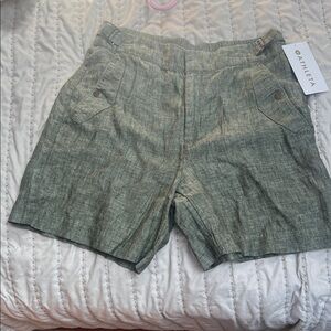 Athleta Relaxed Linen-Blend Bermuda Shorts in Heather Green